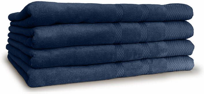 Linnick Diamond Velours Badlaken 100% Katoen 70x140cm denim Set van 4