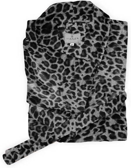 Linnick Flanel Fleece Badjas Leopard zwart wit M