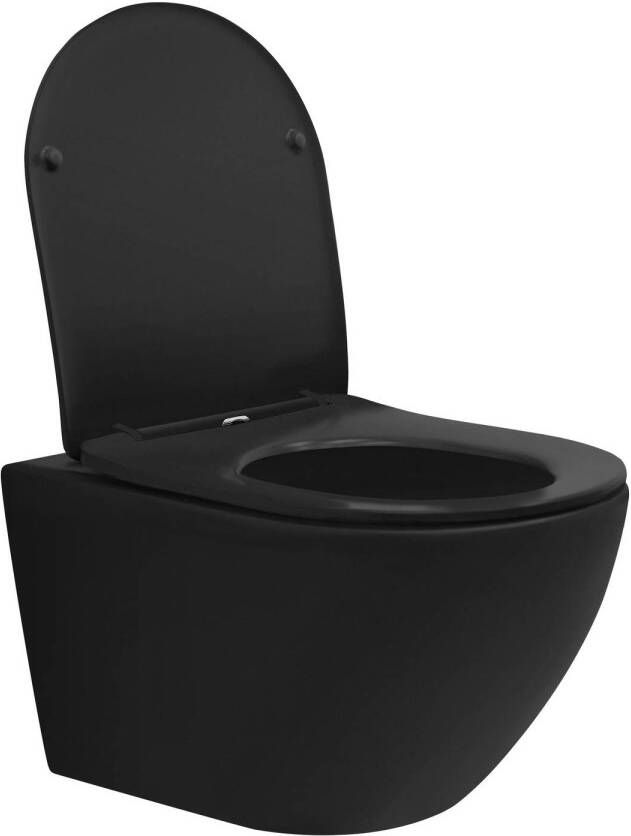 LuxeBath Randloze wandcloset lang 52 cm zwart mat gemaakt van Duroplast