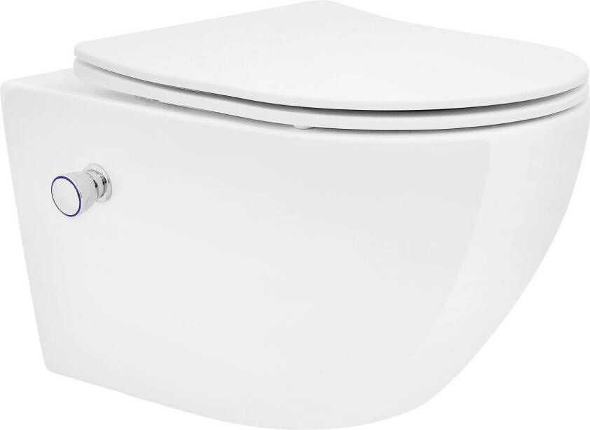 LuxeBath Randloze wandcloset lang 53 5 cm Wit met bidetfunctie en Tornado spoeling