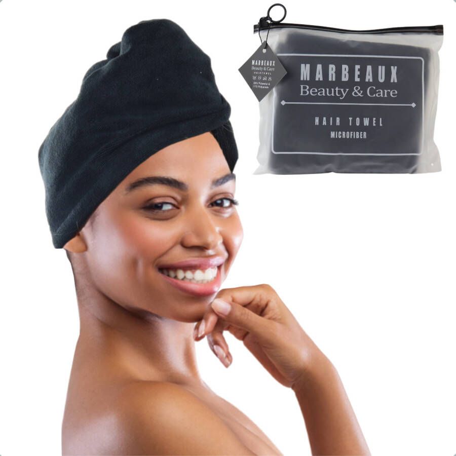 MARBEAUX Haarhanddoek Hair towel Hoofdhanddoek Microvezel Zwart Handdoek