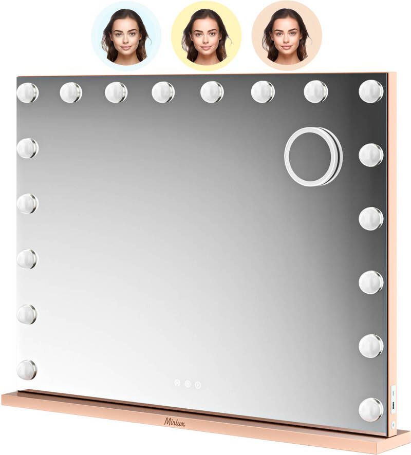 Mirlux Hollywood Make Up Spiegel LED Verlichting Bluetooth Speakers 10x Zoom Ophangbaar Rosé Goud 80x60cm