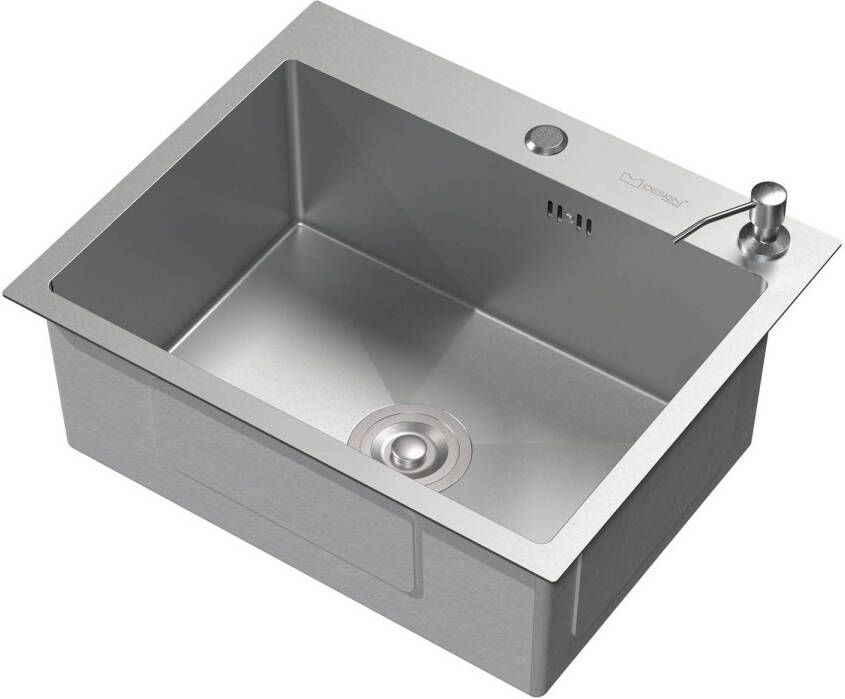 ML-Design Inbouwspoelbak 55x45 cm zilver met verzonken afvoer en zeepdispenser Spoelbak in roestvrij staal
