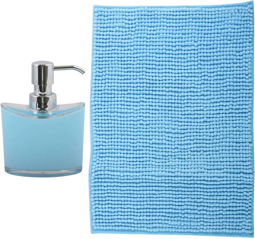 MSV badkamer droogloop mat Bolzano 40 x 60 cm met bijpassend zeeppompje lichtblauw Badmatjes