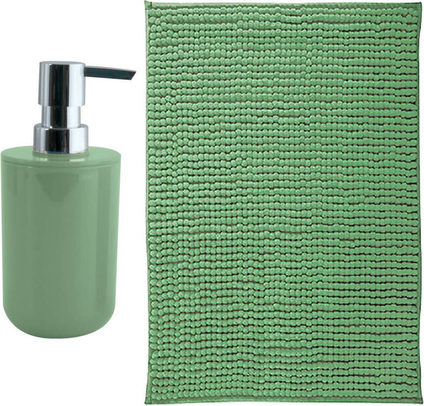 MSV badkamer droogloop mat Genua 50 x 80 cm met bijpassend zeeppompje groen Badmatjes