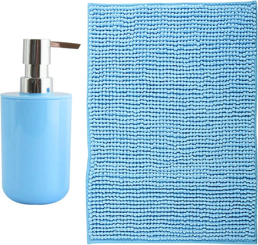 MSV badkamer droogloop mat Genua 50 x 80 cm met bijpassend zeeppompje lichtblauw Badmatjes