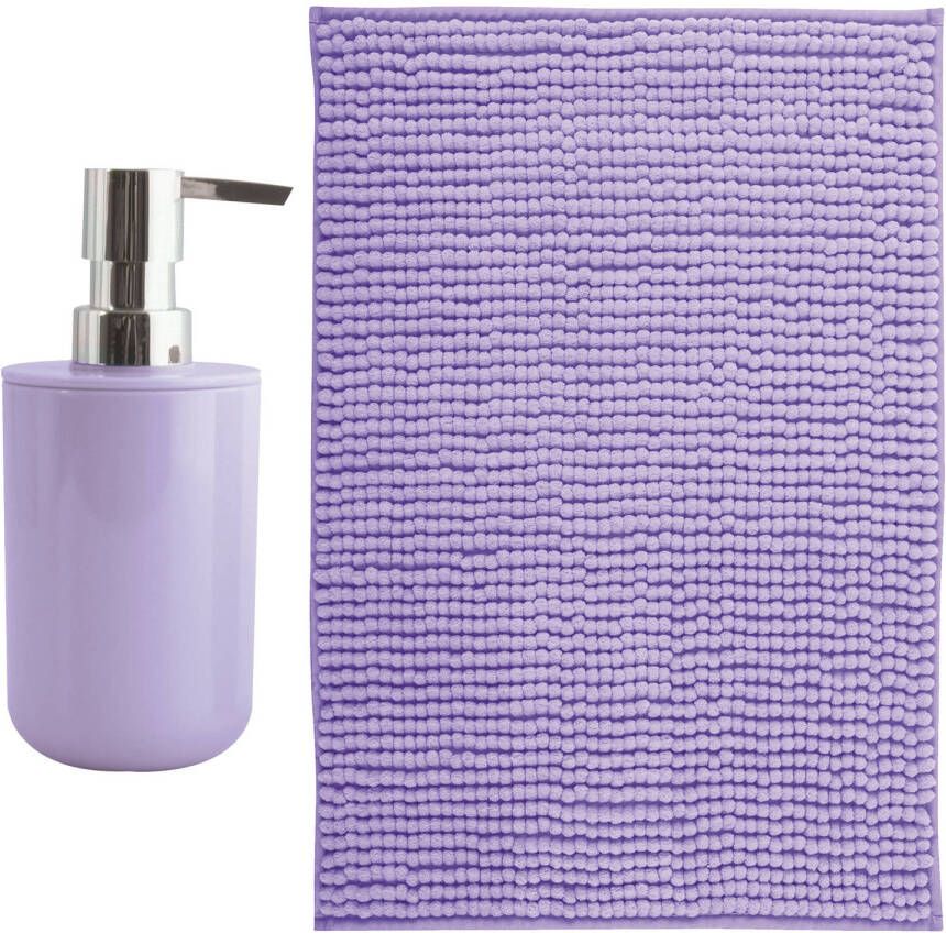 MSV badkamer droogloop mat Genua 50 x 80 cm met bijpassend zeeppompje lila paars Badmatjes