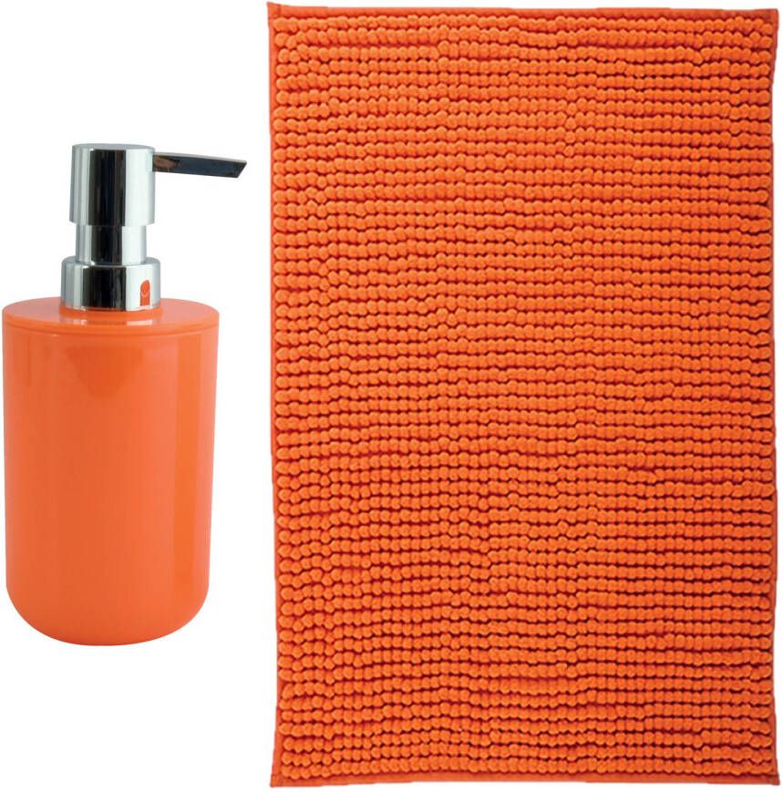 MSV badkamer droogloop mat Genua 50 x 80 cm met bijpassend zeeppompje oranje Badmatjes