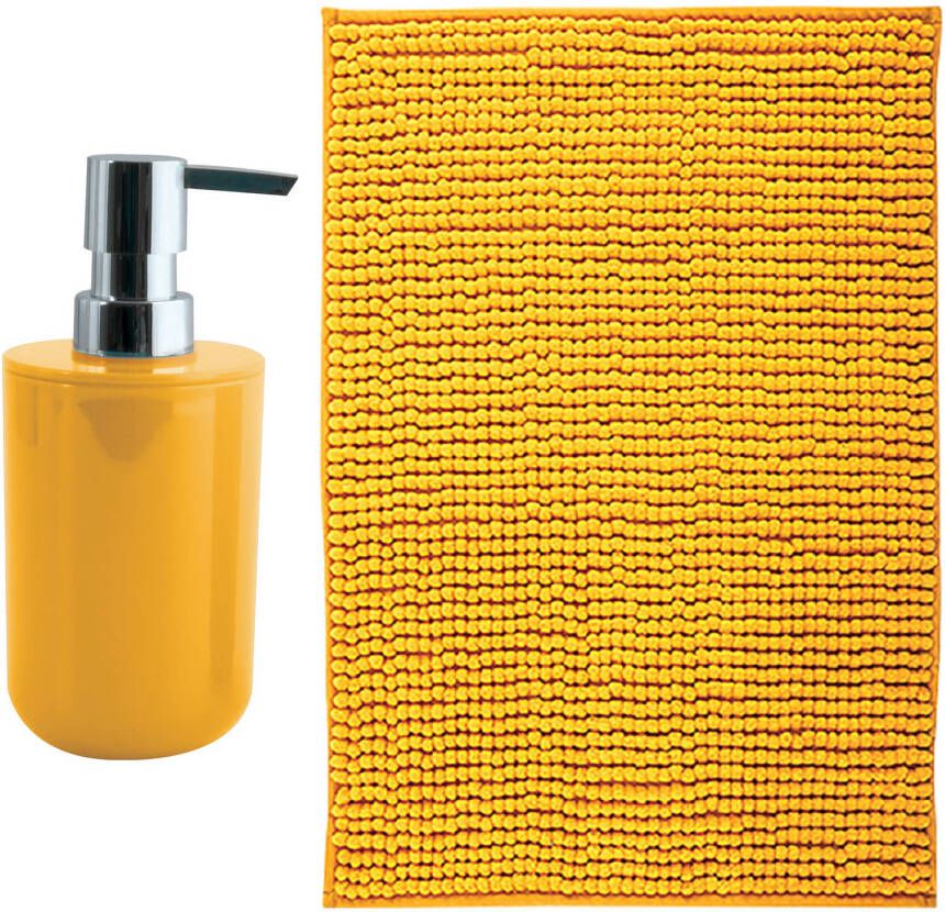 MSV badkamer droogloop mat Genua 50 x 80 cm met bijpassend zeeppompje saffraan geel Badmatjes