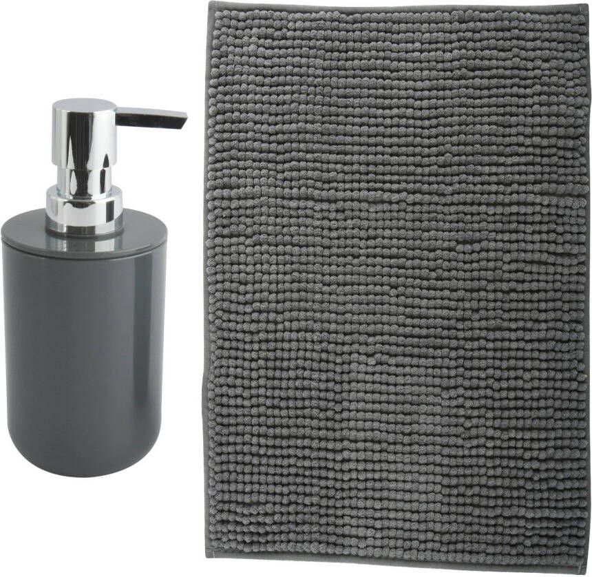 MSV badkamer droogloop mat Milano 40 x 60 cm met bijpassend zeeppompje donkergrijs Badmatjes