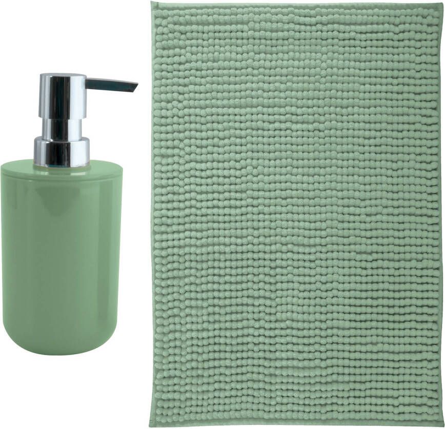 MSV badkamer droogloop mat Milano 40 x 60 cm met bijpassend zeeppompje groen Badmatjes
