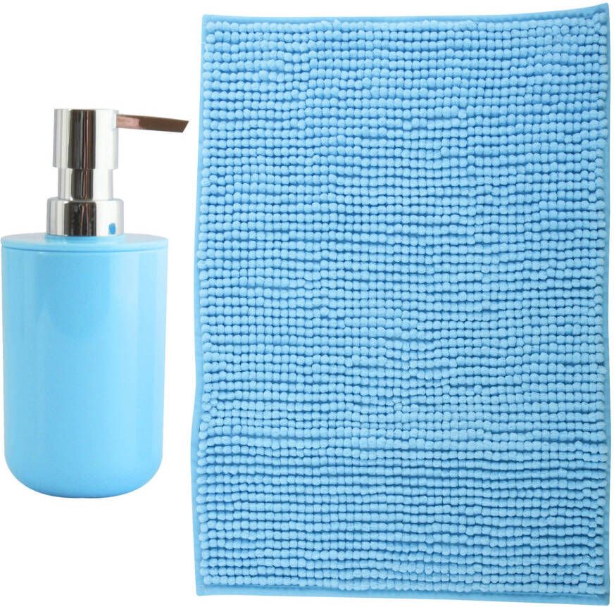 MSV badkamer droogloop mat Milano 40 x 60 cm met bijpassend zeeppompje lichtblauw Badmatjes