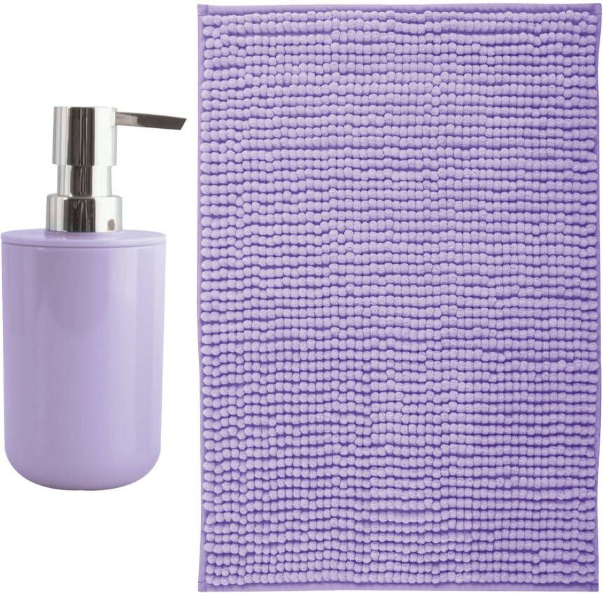 MSV badkamer droogloop mat Milano 40 x 60 cm met bijpassend zeeppompje lila paars Badmatjes