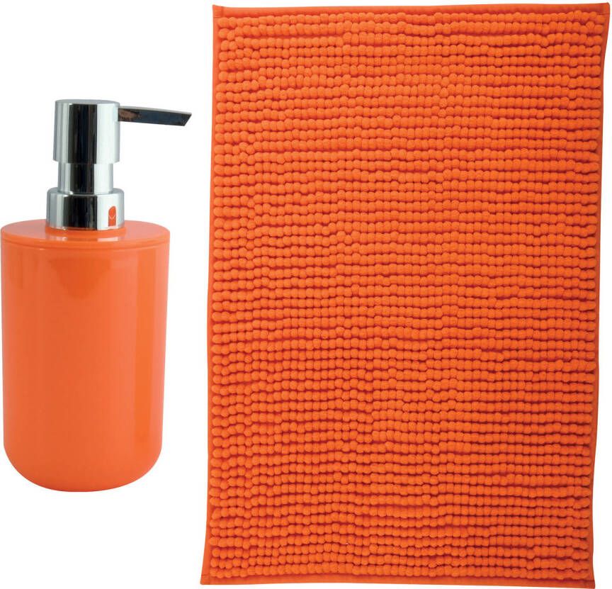 MSV badkamer droogloop mat Milano 40 x 60 cm met bijpassend zeeppompje oranje Badmatjes