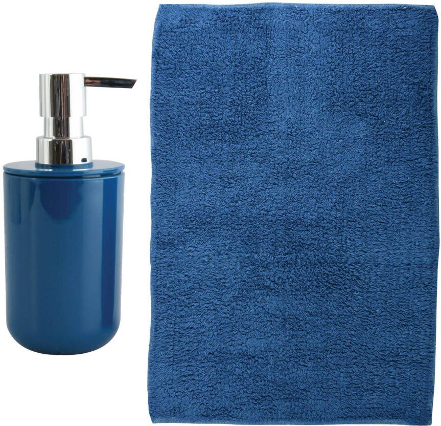 MSV badkamer droogloop mat Napoli 45 x 70 cm met bijpassend zeeppompje donkerblauw Badmatjes