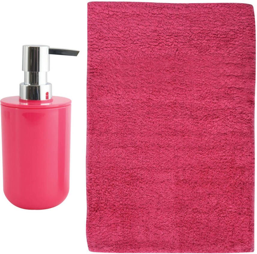 MSV badkamer droogloop mat Napoli 45 x 70 cm met bijpassend zeeppompje fuchsia roze Badmatjes
