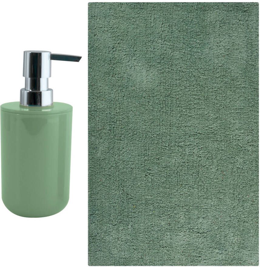 MSV badkamer droogloop mat Napoli 45 x 70 cm met bijpassend zeeppompje groen Badmatjes