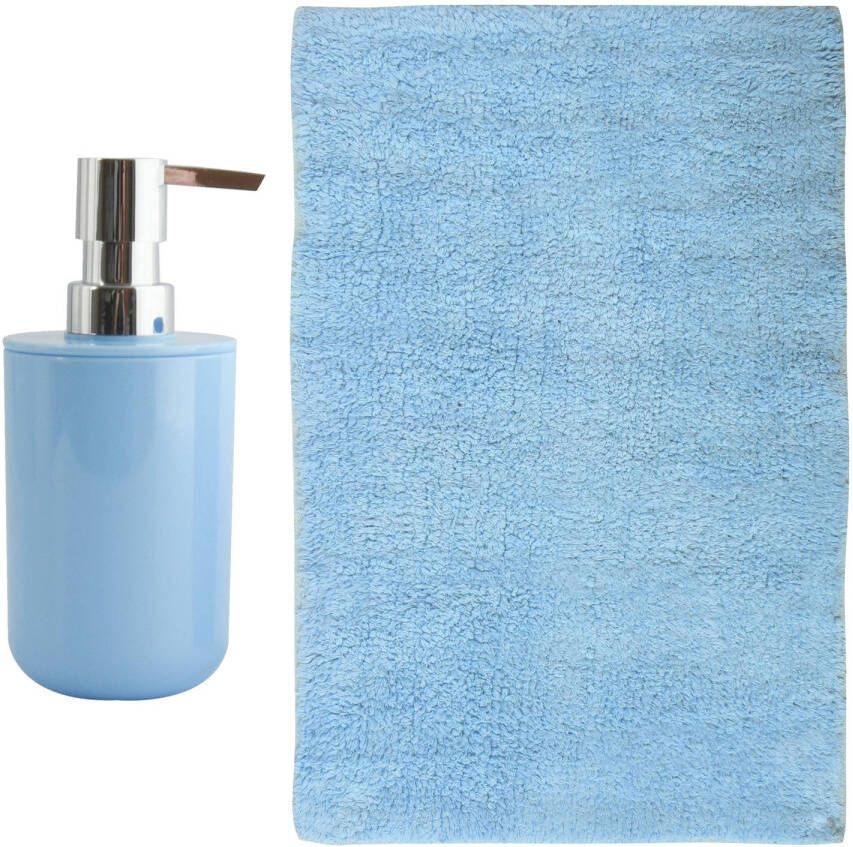 MSV badkamer droogloop mat Napoli 45 x 70 cm met bijpassend zeeppompje lichtblauw Badmatjes