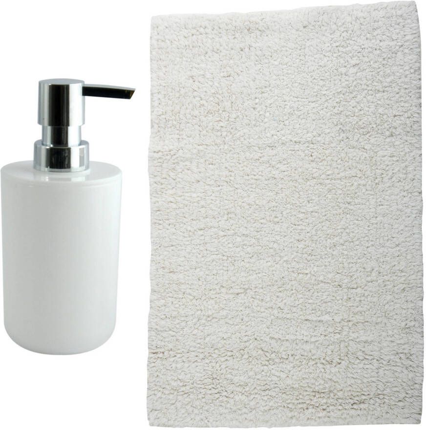 MSV badkamer droogloop mat Napoli 45 x 70 cm met bijpassend zeeppompje wit Badmatjes
