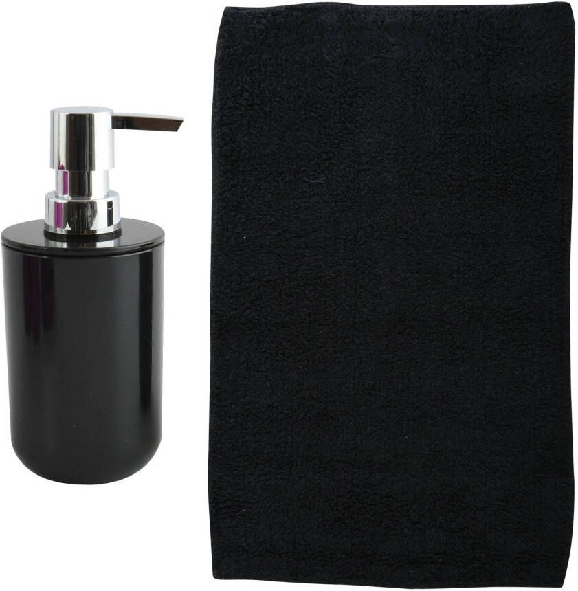 MSV badkamer droogloop mat Napoli 45 x 70 cm met bijpassend zeeppompje zwart Badmatjes