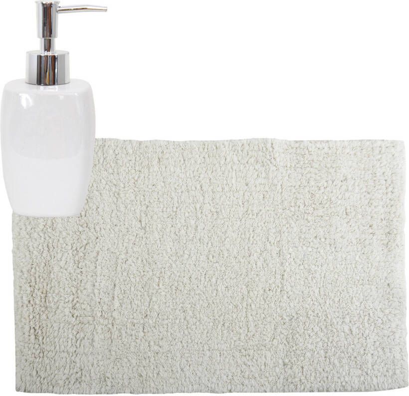 MSV badkamer droogloop mat tapijt 40 x 60 cm met zelfde kleur zeeppompje 260 ml wit Badmatjes