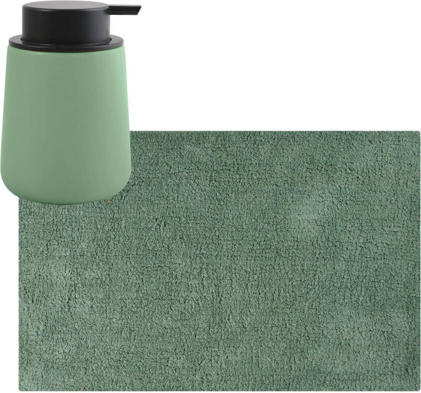 MSV badkamer droogloop mat tapijt 40 x 60 cm met zelfde kleur zeeppompje 300 ml groen Badmatjes