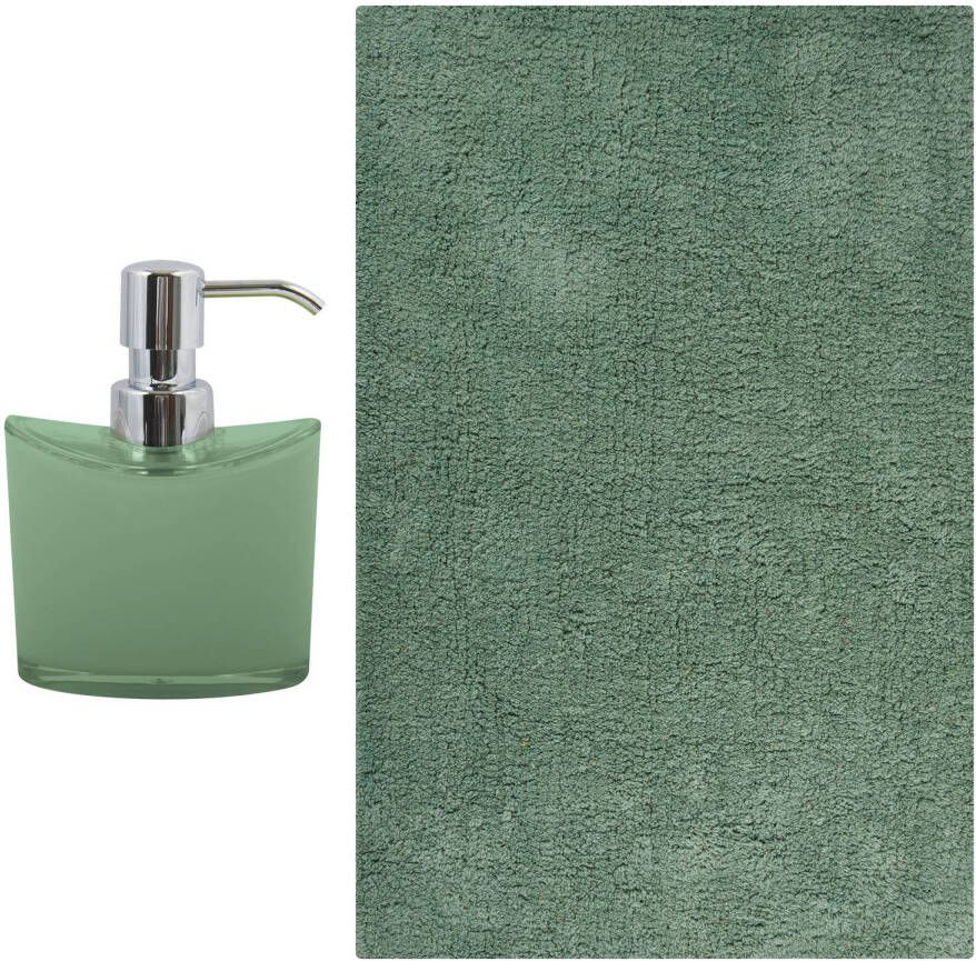 MSV badkamer droogloop mat tapijt Bologna 45 x 70 cm bijpassende kleur zeeppompje groen Badmatjes