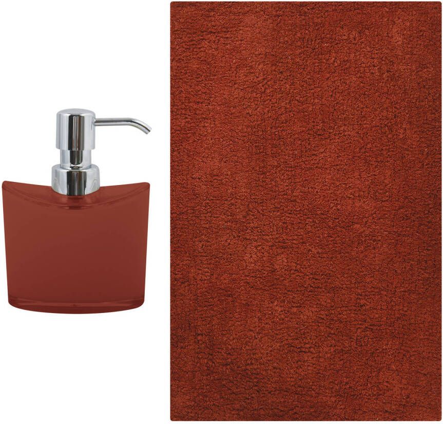 MSV badkamer droogloop mat tapijt Bologna 45 x 70 cm bijpassende kleur zeeppompje terracotta Badmatjes