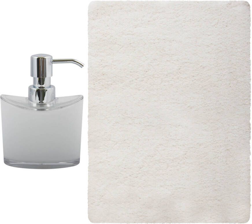 MSV badkamer droogloop mat tapijt Bologna 45 x 70 cm bijpassende kleur zeeppompje wit Badmatjes