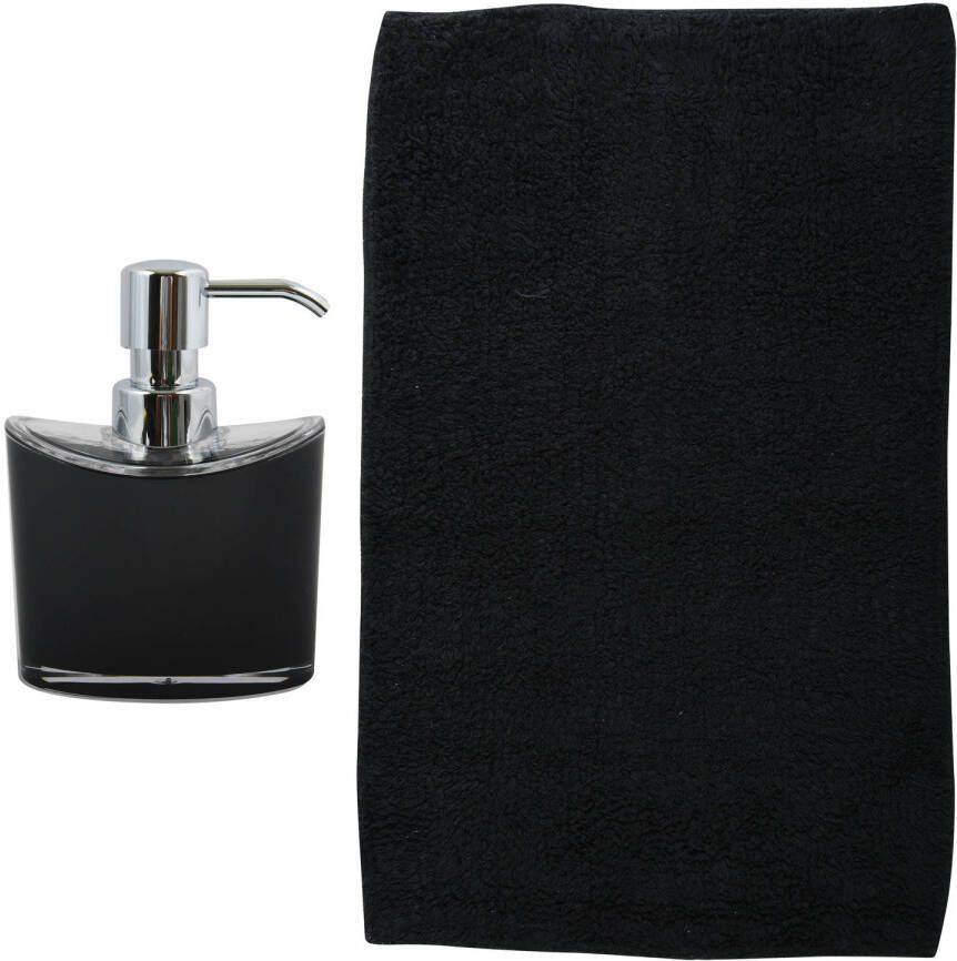 MSV badkamer droogloop mat tapijt Bologna 45 x 70 cm bijpassende kleur zeeppompje zwart Badmatjes