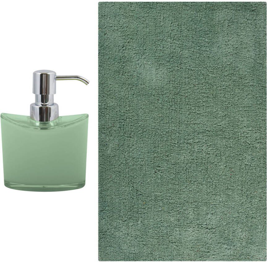 MSV badkamer droogloop mat tapijt Sienna 40 x 60 cm bijpassende kleur zeeppompje groen Badmatjes