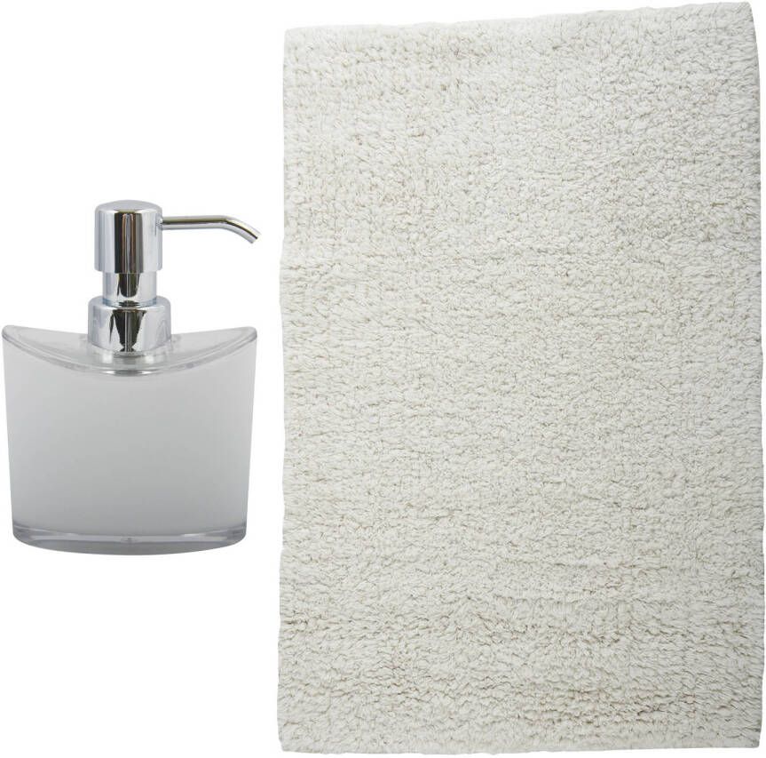 MSV badkamer droogloop mat tapijt Sienna 40 x 60 cm bijpassende kleur zeeppompje wit Badmatjes