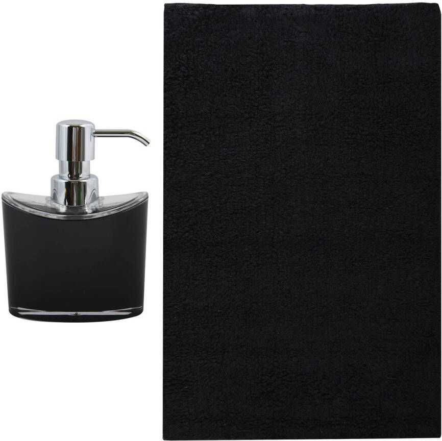 MSV badkamer droogloop mat tapijt Sienna 40 x 60 cm bijpassende kleur zeeppompje zwart Badmatjes