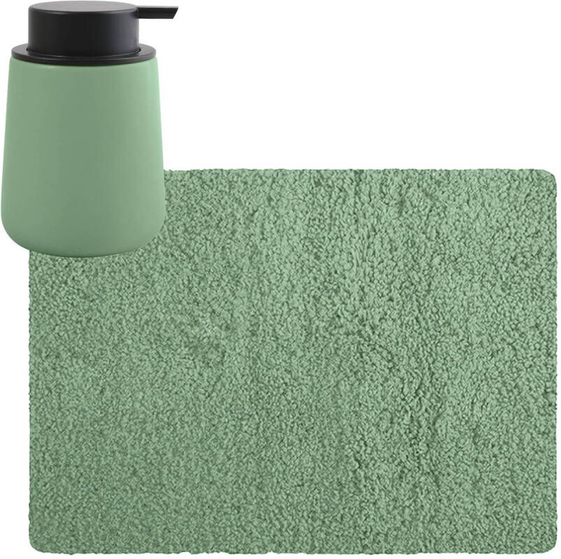MSV badkamer droogloop tapijt Langharig 50 x 70 cm incl zeeppompje zelfde kleur groen Badmatjes