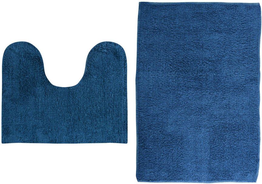 MSV Badkamerkleedje badmatten set voor op de vloer blauw 45 x 70 cm 45 x 35 cm Badmatjes