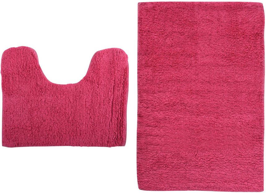 MSV Badkamerkleedje badmatten set voor op de vloer fuchsia roze 45 x 70 cm 45 x 35 cm Badmatjes