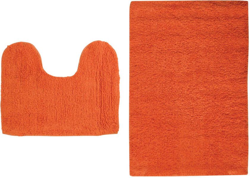 MSV Badkamerkleedje badmatten set voor op de vloer oranje 45 x 70 cm 45 x 35 cm Badmatjes