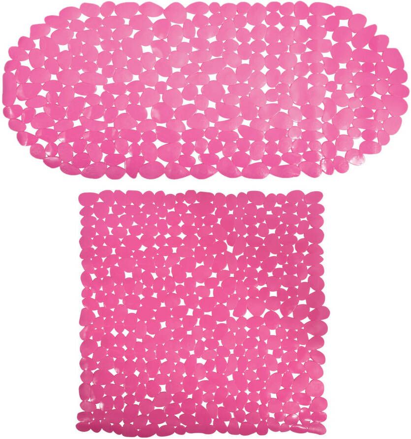 MSV Douche bad anti-slip matten set badkamer pvc 2x stuks fuchsia roze 2 formaten Badmatjes