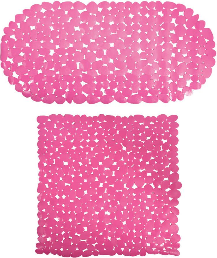 MSV Douche bad anti-slip matten set badkamer pvc 2x stuks fuchsia roze 2 formaten Badmatjes