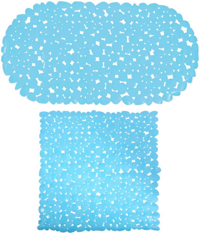 MSV Douche bad anti-slip matten set badkamer pvc 2x stuks lichtblauw 2 formaten Badmatjes