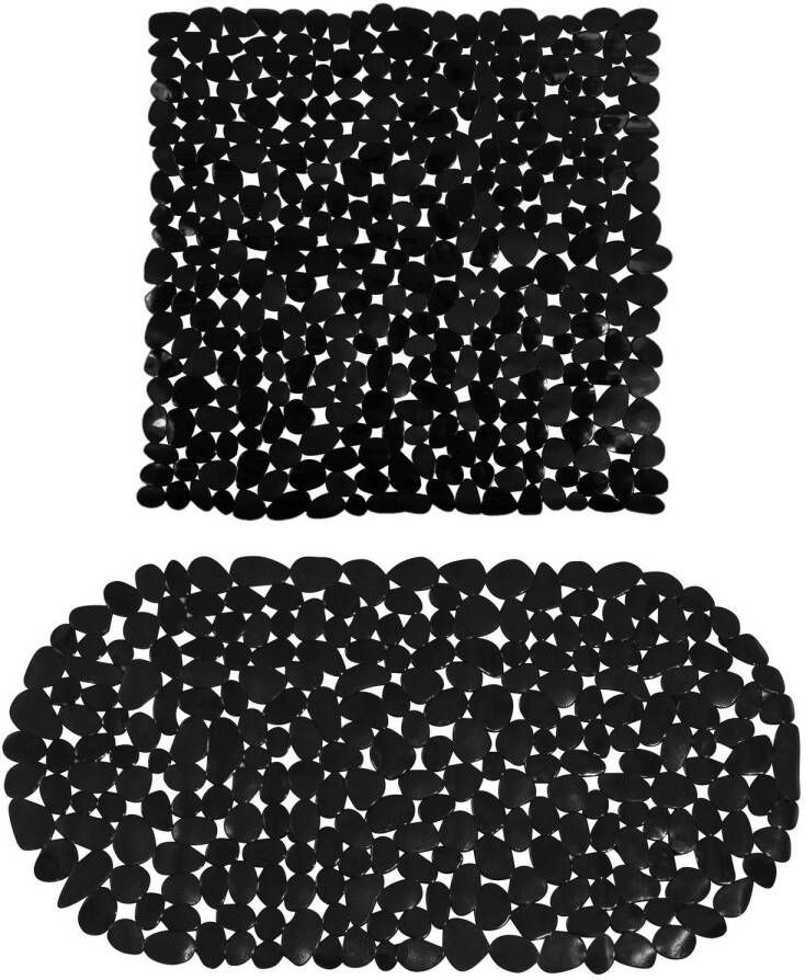 MSV Douche bad anti-slip matten set badkamer pvc 2x stuks zwart 2 formaten Badmatjes