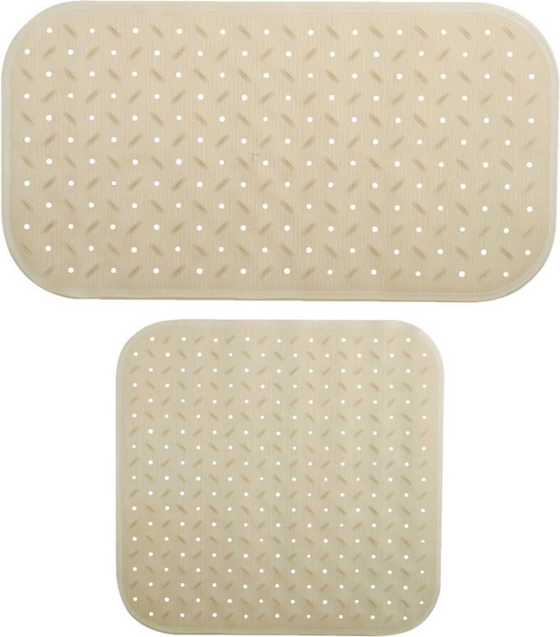 MSV Douche bad anti-slip matten set badkamer rubber 2x stuks beige 2 formaten Badmatjes