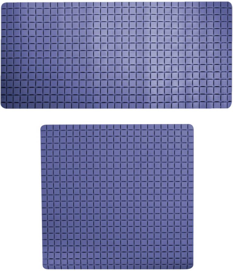 MSV Douche bad anti-slip matten set badkamer rubber 2x stuks donkerblauw 2 formaten Badmatjes