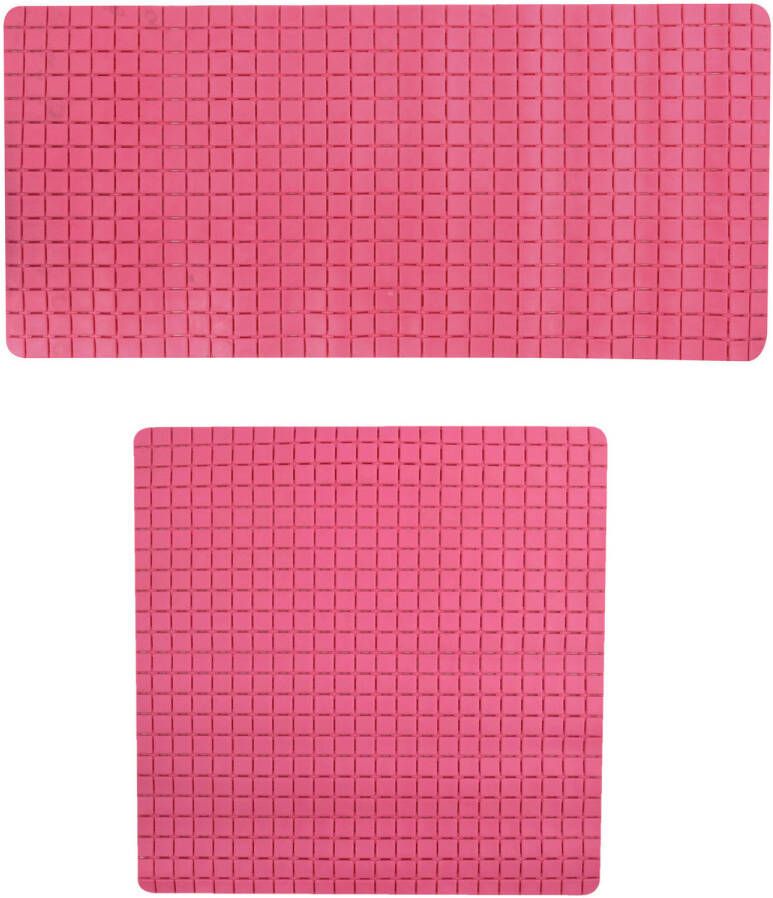 MSV Douche bad anti-slip matten set badkamer rubber 2x stuks fuchsia roze 2 formaten Badmatjes