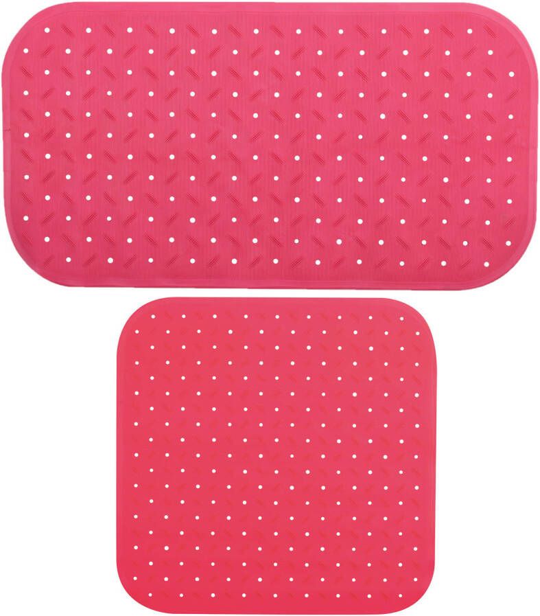 MSV Douche bad anti-slip matten set badkamer rubber 2x stuks fuchsia roze 2 formaten Badmatjes