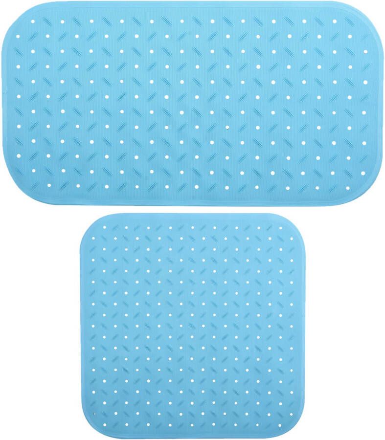 MSV Douche bad anti-slip matten set badkamer rubber 2x stuks lichtblauw 2 formaten Badmatjes