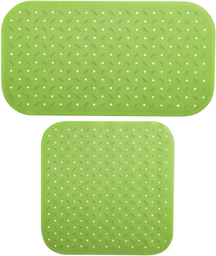 MSV Douche bad anti-slip matten set badkamer rubber 2x stuks limegroen 2 formaten Badmatjes
