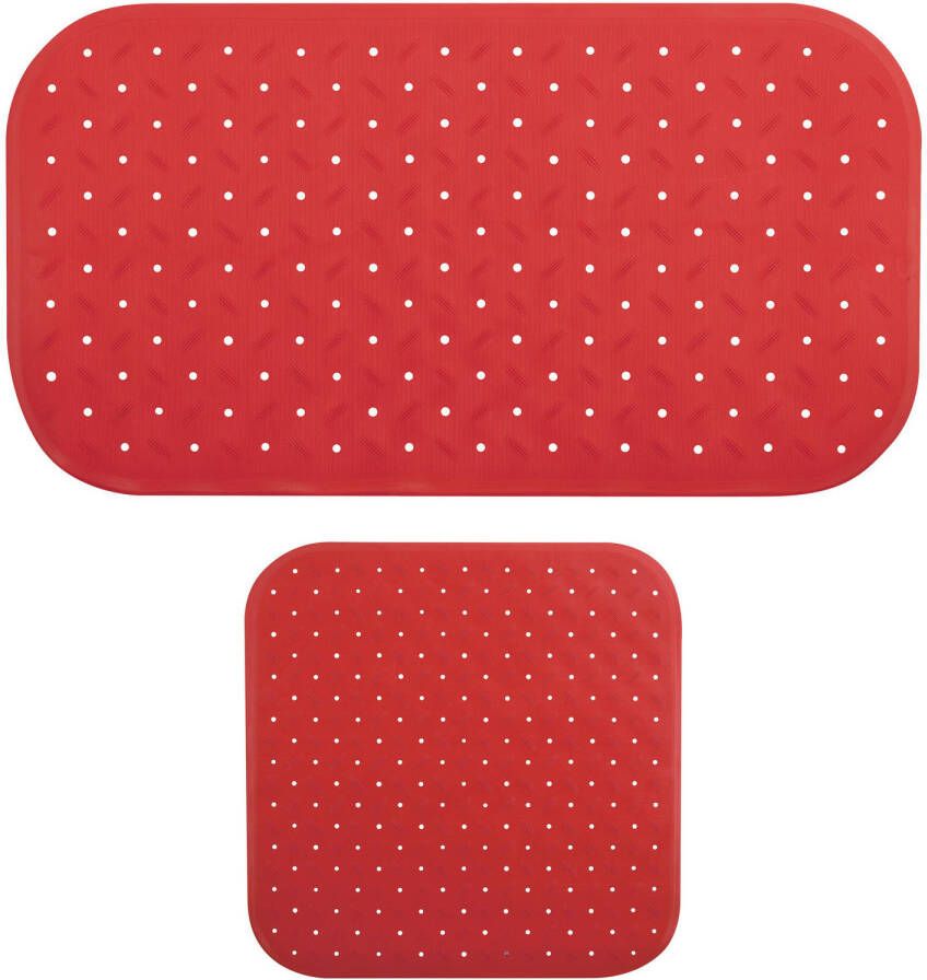 MSV Douche bad anti-slip matten set badkamer rubber 2x stuks rood 2 formaten Badmatjes