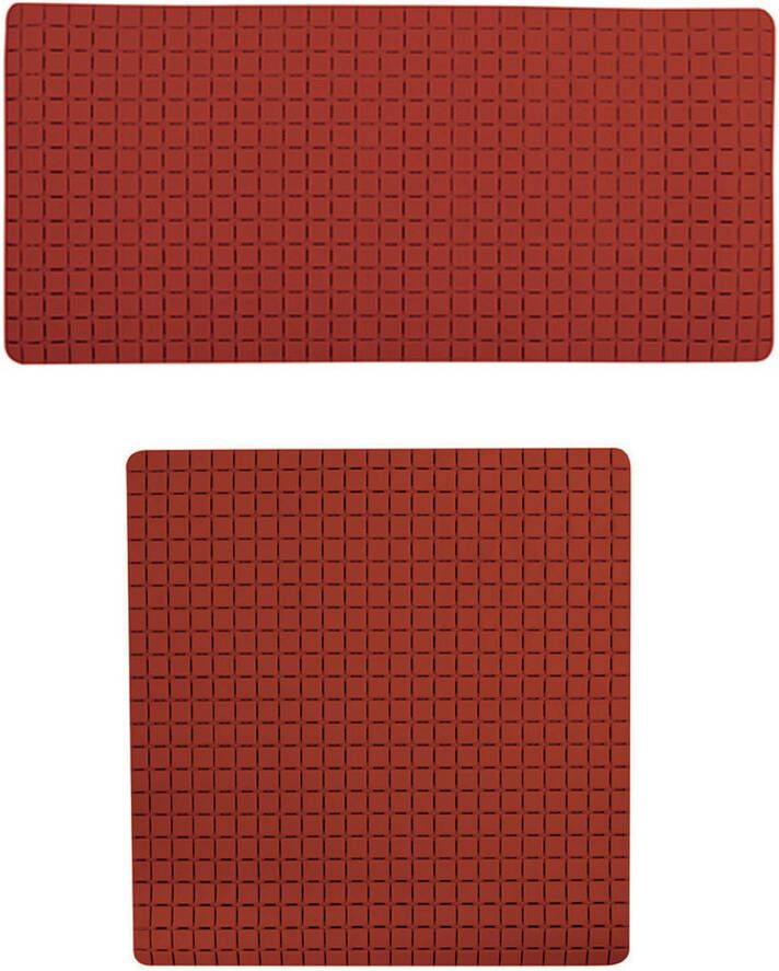 MSV Douche bad anti-slip matten set badkamer rubber 2x stuks terracotta 2 formaten Badmatjes