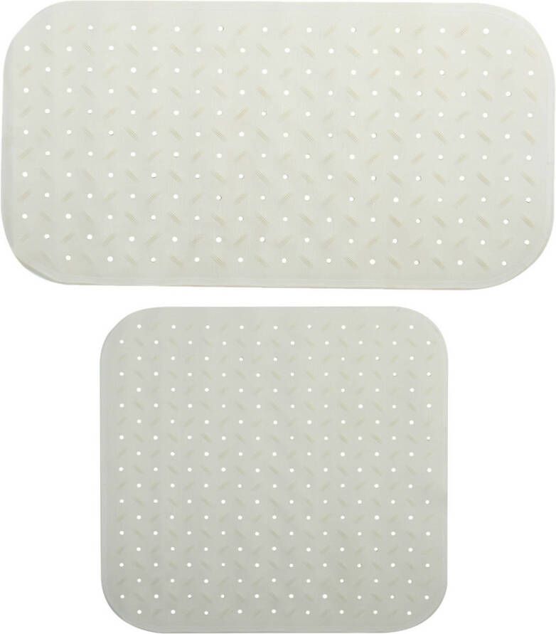 MSV Douche bad anti-slip matten set badkamer rubber 2x stuks wit 2 formaten Badmatjes